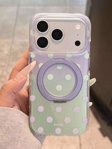 奢華漸層圓點防震保護手機殼，適用於 iPhone 17 Pro Max 17 Pro 16 Pro 16 Pro Max 15 Pro Max 15 Pro 14 Pro Max 14 Pro 13 Pro Max 13 Pro Max 14 Plus 15 Plus 16 Plus，附銀色電鍍 360 度旋轉環支架，生日禮物首選 - 紫綠漸變 - 查看 2