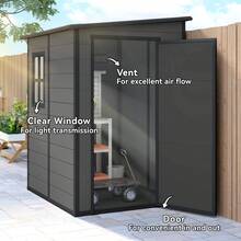 Outsunny 4 X 5FT Lean To Outdoor Storage Shed With Floor, Plastic Garden Tool Storage House Organizer With Window, Vent And Plastic Roof For Backyard, Patio, Lawn, Dark Grey - 深灰色 - 查看 4