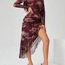 dagjydgfyja  PETITE Vestido de fiesta asimétrico con abertura y hoja de loto para mujer - Rosa vieja - Ver 8