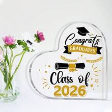 2D平面單個心形壓克力畢業紀念品，2026年大學與高中畢業生畢業禮物，多功能桌面裝飾，無需電源 - 1PC - 查看 5