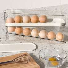 1pc Automatic Double-Layer Egg Rack, Hinge Sliding Design Holds 12-14 Eggs, Fresh Storage Organizer, Plastic, Refrigerator And Kitchen Storage Accessories, Egg Rack, Double-Layer Egg Storage, Refrigerator Egg Organizer, Sliding Egg Rack - Multicolor - View 6