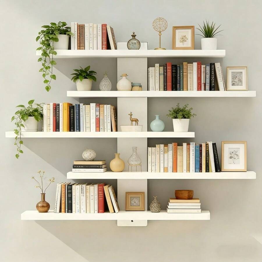 Multi-Layer Wall-Mounted Storage Rack, Made Of Fiberboard, Multi-Functional Display Shelf, Suitable For Office And Home Decor, Great For Displaying Sculptures And Decorations, Fashionable And Practical. - Multicolor - View 1