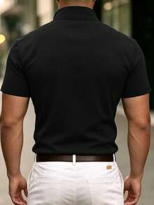 男士夏季休閒百搭純色短袖 Polo 衫 - 黑色 - 查看 5