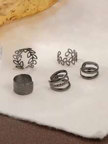 5件套可调节金色夹式耳环，适合无耳洞女性和女孩佩戴，耳夹耳环套装 - 黑色 - 查看 5