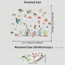 1/2張兒童房牆貼 水下海洋主題自黏式洗手盆貼紙 臥室浴室裝飾 - 水母海龜海星魟魚貝殼海藻動物可移除藝術貼 - 彩色 - 查看 12