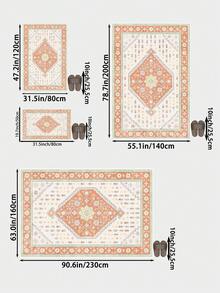 1pc Orange Floral Style Area Rug, Spring & Summer Flower Pattern Living Room Carpet, Soft Touch, Short Pile Modern Floor Rug, Suitable For Bedroom, Dining Room, Office, Home Decor And Doormat, Versatile For Various Occasions Like Music Festivals, Wedding Venues And Daily Home Use - Burnt Orange - View 2
