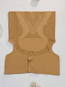 1pc Seamless Hollow Lift Hip High Waist Shapewear Shorts, Elegant Stretchy Knitted Fabric Machine Washable Ladies Shorts - Màu be - Xem 5
