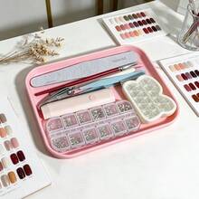 1pc Colorful Rectangular Nail Brush Storage Tray, Nail Tweezers & Pliers Tool Cleaning Soak Box, Nail Scissors Holder, Desktop Nail Polish Bottle Tray, Nail Cotton Pads And Nail File Storage Box - Multicolor - View 2