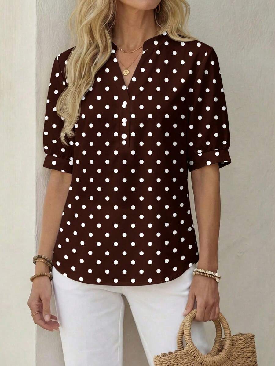 Blusa casual de mujer con cuello en V y estampado floral, ropa de verano - Multicolor - Ver 1