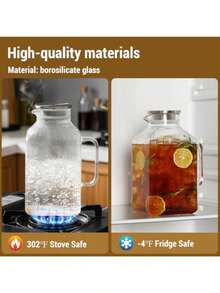Jarra de vidrio cuadrada engrosada de 1 galón con tapa jarras de agua clásicas a rayas para nevera jarra de vidrio de borosilicato para bebidas frías y calientes jarra extragrande con asa para té - Plateado - Ver 9