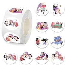 1 cuộn nhãn dán tròn 25mm MINISO chính hãng HUNTRESS IP 500 miếng hình cô gái chibi dễ thương, nhãn dán chân dung tự dính, phù hợp trang trí gương trang điểm, túi, lược, ví, hộp đựng tai nghe và nhiều vật dụng khác - Nhiều màu - Xem 10