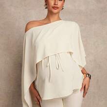 MaterniChic Blusa elegante de unicolor y casual con bajo asimétrico para embarazadas en verano - Albaricoque - Ver 6