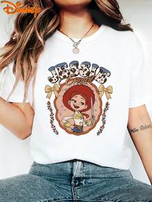 Disney Ropa de verano auténtica para mujer, con el estampado de estilo vaquero de Jessie, que incluye el nombre JESSIE y la palabra "Cowgirl". Camiseta de mujer de manga corta casual de moda con estampado, elegante camiseta de mujer - Blanco - Ver 1