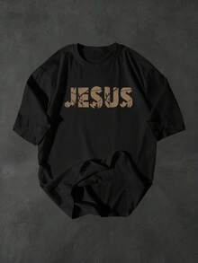 Camiseta de Hombre con Estampado de la Cruz de Jesús, Camiseta de Hombre con Temática de Fe - Negro - Ver 8