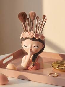 1pc Creative Girl Makeup Brush Holder, Cute Drying Rack, Decorative Vanity Storage Box, Multi-Functional Makeup Tool Organizer - AB - View 3