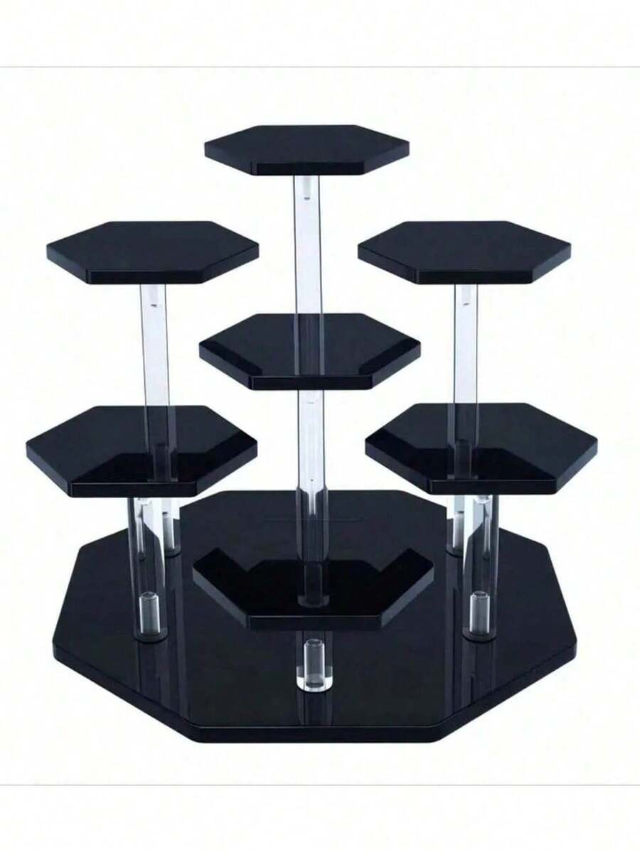 Acrylic Display Stand, Hexagonal Doll Display Tube Holder, Ornament Collection Cosmetics Perfume Storage Rack, Food Dessert Rack Storage Shelf, Home Decor, Christmas Gift Rack - Black - View 1
