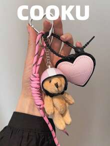 1pc Cute Helmet Bear Keychain, Minimalist Design Pendant Suitable For Car Keys - Multicolor - View 1