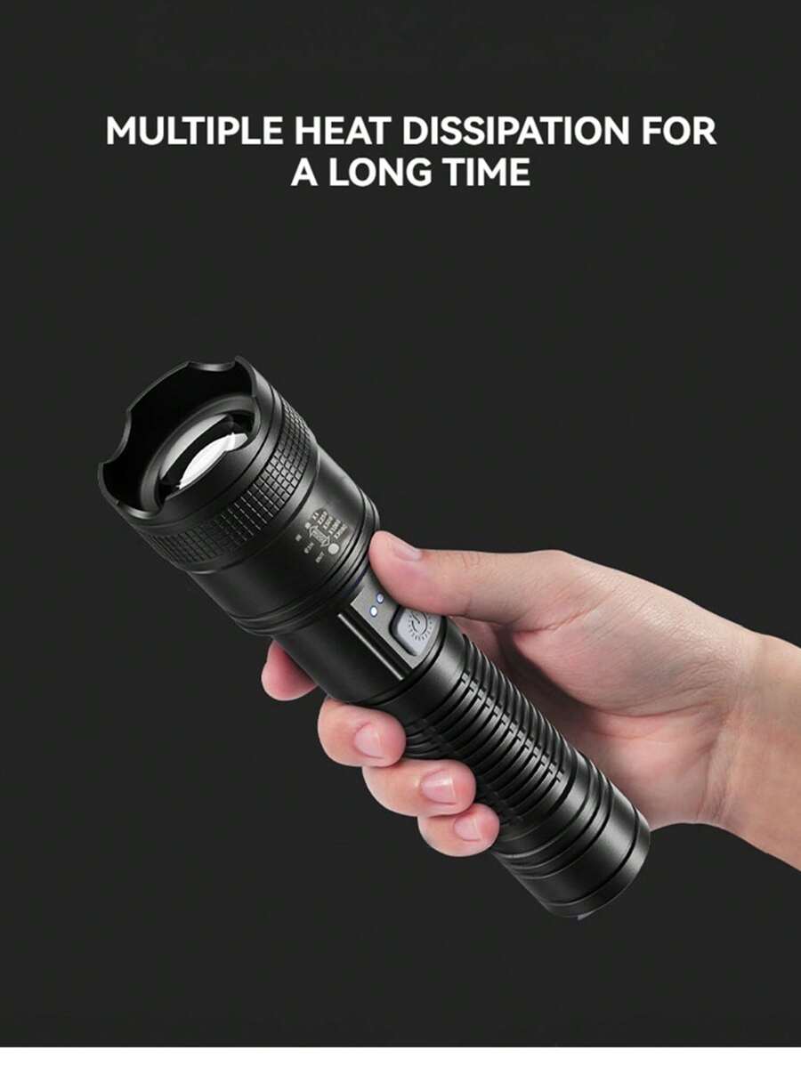KENSUN 1pc High Power Bright Flashlight, USB Type-C Rechargeable With Battery Level Display, Portable Powerful Searchlight For Home, Outdoor, Night Fishing, Camping