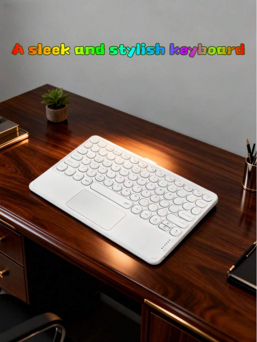 A Wireless Circular Keycap Keyboard Made Of ABS Plastic, Featuring A Silent Touchpad; Wireless And Portable, Suitable For Tablets And Smartphones - View 1