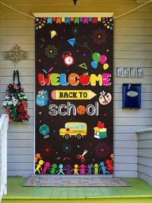 1pc/Back To School Door Decoration, Black Stretch Banner, Photo Prop, Classroom Wall Decor (Includes Rope), Back To School Party Backdrop, Entryway Decor, Room Decor, Back To School Classroom Decoration - Multicolor - View 5