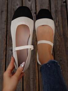 Women's Colorblock Flat Mary Jane Shoes - Beige - View 10