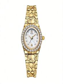 1pc Fashion Women's Alloy Bracelet Watch, Elegant Vintage, Oval Rhinestone Frame With Embossed Chain, Suitable For Various Occasions, Ideal Holiday Gift - White - View 10