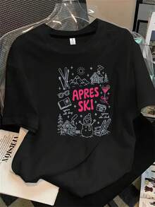 Camisa de mujer de manga corta y cuello redondo con el logotipo de la empresa y un estampado de flecha roja en el centro, apta para todas las estaciones. - Negro - Ver 1