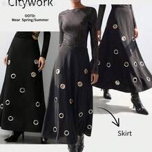 Soqi Women's Clothing  Vestido negro de manga larga con diseño calado para mujer - Blanco - Ver 5