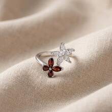 Women's Fashion Minimalist Open Ring, Inlaid With Butterfly And Flower Shaped Cubic Zirconia, Adjustable Size Index Finger Ring, Suitable For Daily And Party Wear, Exquisite Gift - Silver - View 9