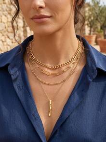 4pcs/Set Gold Geometric Pendant Multi-Layer Chain Necklace For Women, Suitable For Party And Daily Wear Decoration - Multicolor - View 1