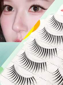 5對動漫眼假睫毛，漫畫眼水潤感柔軟睫毛 - 黑色 - 查看 2