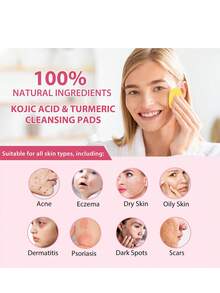 Kojic Acid & Turmeric Cleansing Pads, 30 Pack Gentle Exfoliating & Brightening Pads, Infused With Chamomile, Vitamin C, Panthenol (B5) & Natural Ingredients, Cleanses, Exfoliates & Improves Skin Tone, Suitable For Daily Use & All Skin Types - Multicolor - View 8