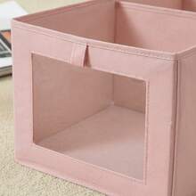 Caja de Almacenamiento Plegable de Tela Rosa, Organizador de Armario con Ventana y Asas, 45x34x25cm - Ver 5