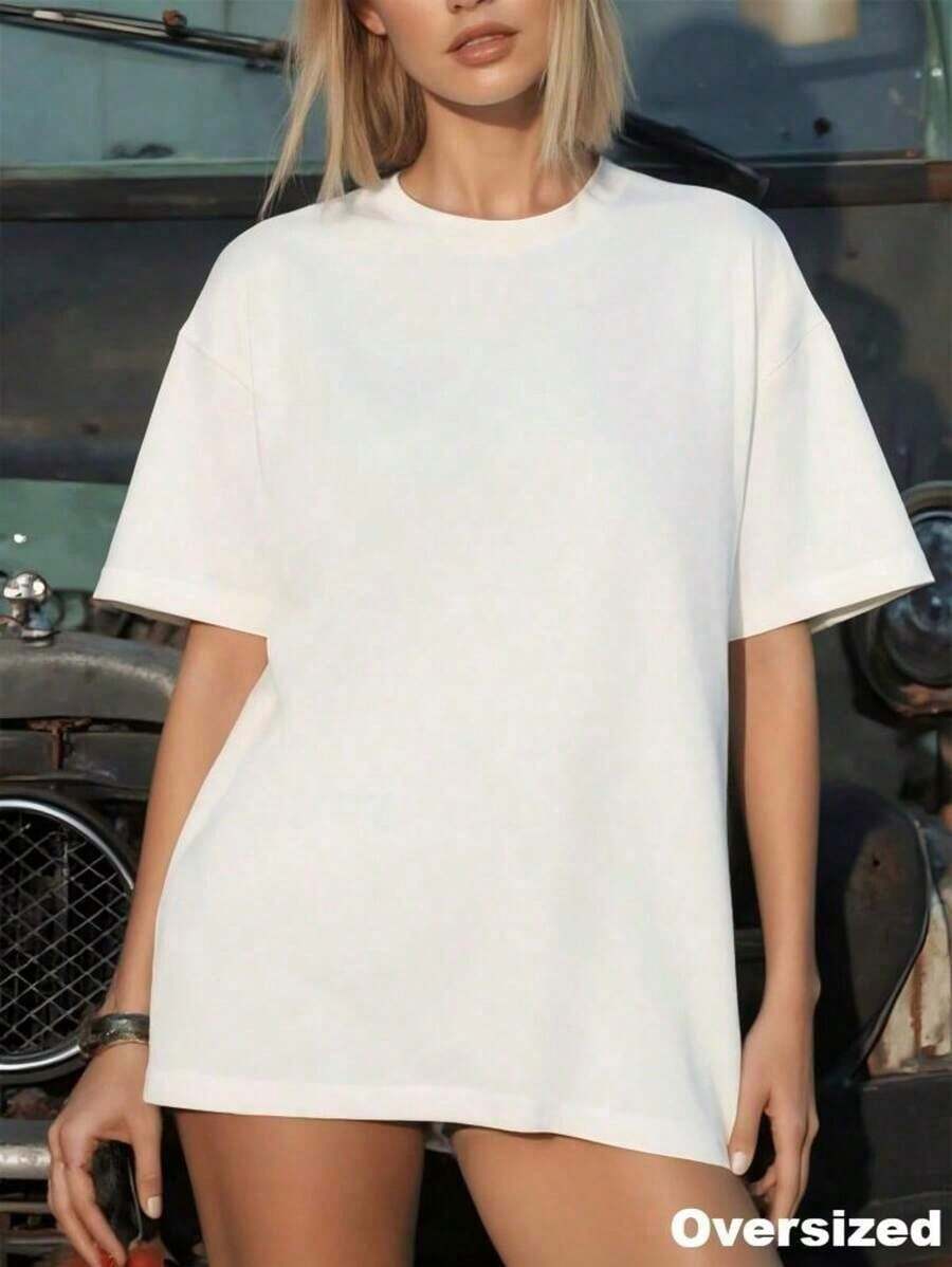 2026 Women's Quality Casual Cotton T-Shirt, Loose Fit Short Sleeve Crew Neck T-Shirt For Spring/Summer - Unisex, Loose Fit, Comfortable, Urban Vintage Style - Unisex Basic T-Shirt - 白色 - 查看 1