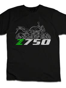 Herren-T-Shirt mit Z750-Motorrad-Motiv aus den Jahren 2004-2012, lässiges T-Shirt mit Rundhalsausschnitt und langen Ärmeln, geeignet für Motorrad-Enthusiasten, für alle Jahreszeiten, für Motorradfahrer und ein Sammlerstück. - Schwarz - Übersicht 1