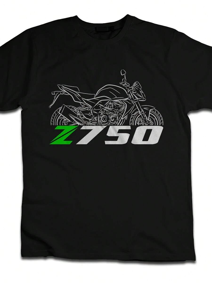 Herren-T-Shirt mit Z750-Motorrad-Motiv aus den Jahren 2004-2012, lässiges T-Shirt mit Rundhalsausschnitt und langen Ärmeln, geeignet für Motorrad-Enthusiasten, für alle Jahreszeiten, für Motorradfahrer und ein Sammlerstück. - Schwarz - Übersicht 1