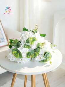 1 Bouquet 35cm/13.78in Latex Real Touch Artificial Hydrangea Bouquet, Faux Hydrangea Flowers With Eucalyptus Leaves, Fake Floral Arrangement For Home Decor, Wedding Decoration, Table Centerpiece, Living Room, Bedroom, Office, Party, Spring Decor, Festival Decoration - Multicolor - View 3