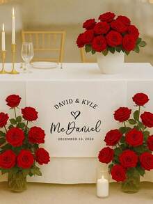 Customized Wedding Table Runner, Suitable For Sweetheart Table Decoration, Customizable Name, Perfect For Newlywed Table Decor And Coordinated Venue Arrangement, Creating Sweet Romantic Event Details And Customized Wedding Display - White - View 6