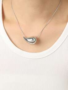 1pc Stainless Steel 18K Gold Plated Heart Pendant Necklace, Simple Daily Matching Accessory, Birthday Holiday Gift - Teardrop Pendant Necklace - View 5