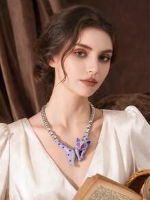 1pc Niche Personalized Enamel Rhinestone Fox Collarbone Necklace For Women, Eye-Catching Accessory For Daily Commute And Dating - Multicolor - View 4