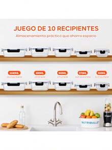 TMOSLY Recipientes de Vidrio para Alimentos 10 Piezas Recipientes herméticos con Tapas Recipientes para Alimentos Caja de Almacenamiento de Vidrio Transparente para Cocina y despensa - 10 RECIBOS - Ver 5
