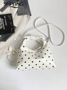 Sac à main à pois à la mode, sac à bandoulière multifonction pour femmes, sac croissant vintage avec décoration de nœud papillon et cordon de serrage - Blanc - Voir 12