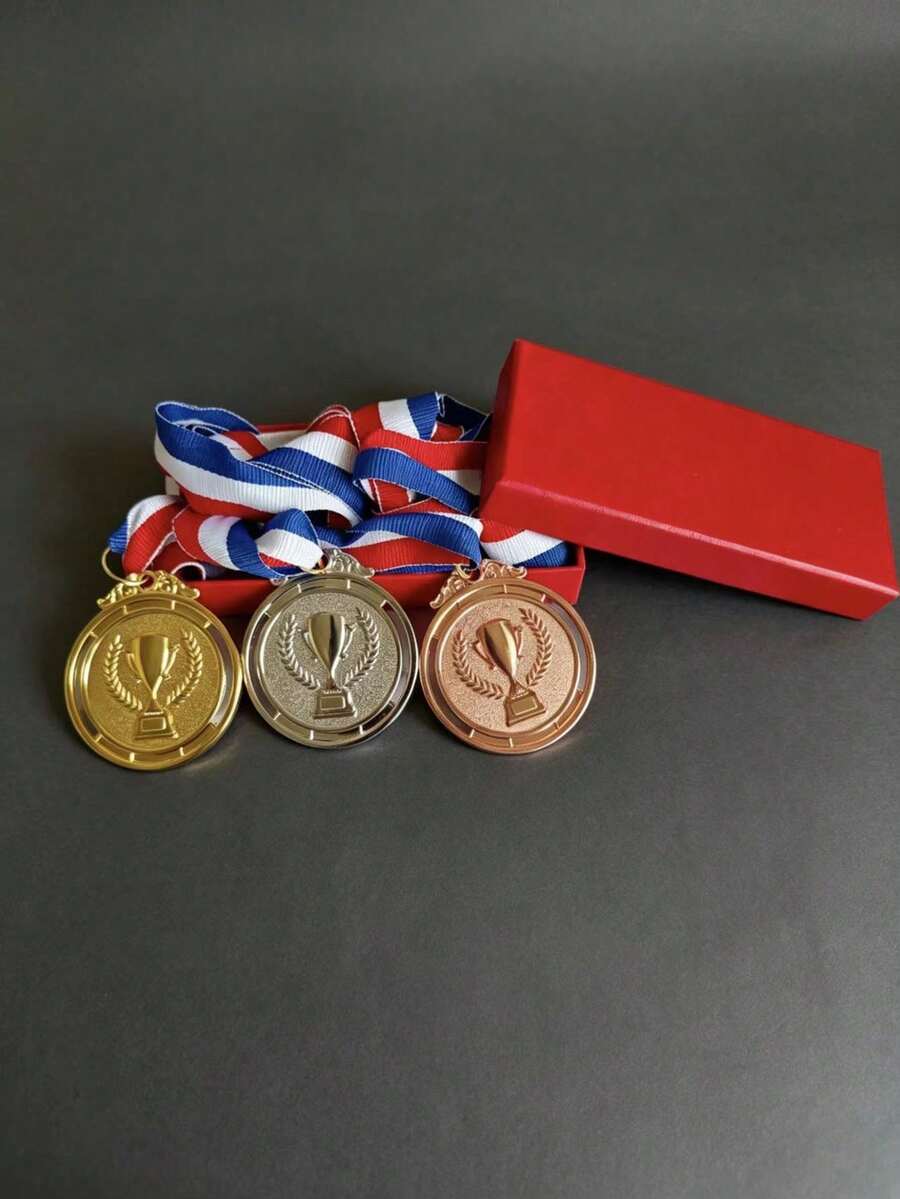 Metal Material Gold Silver Bronze 3-Color Medal Set, Includes Ribbon + Red Gift Box, Suitable For Sports Competitions, Community Leagues, Fan Events, Group Activities Medal Gifts - Multicolor - View 1