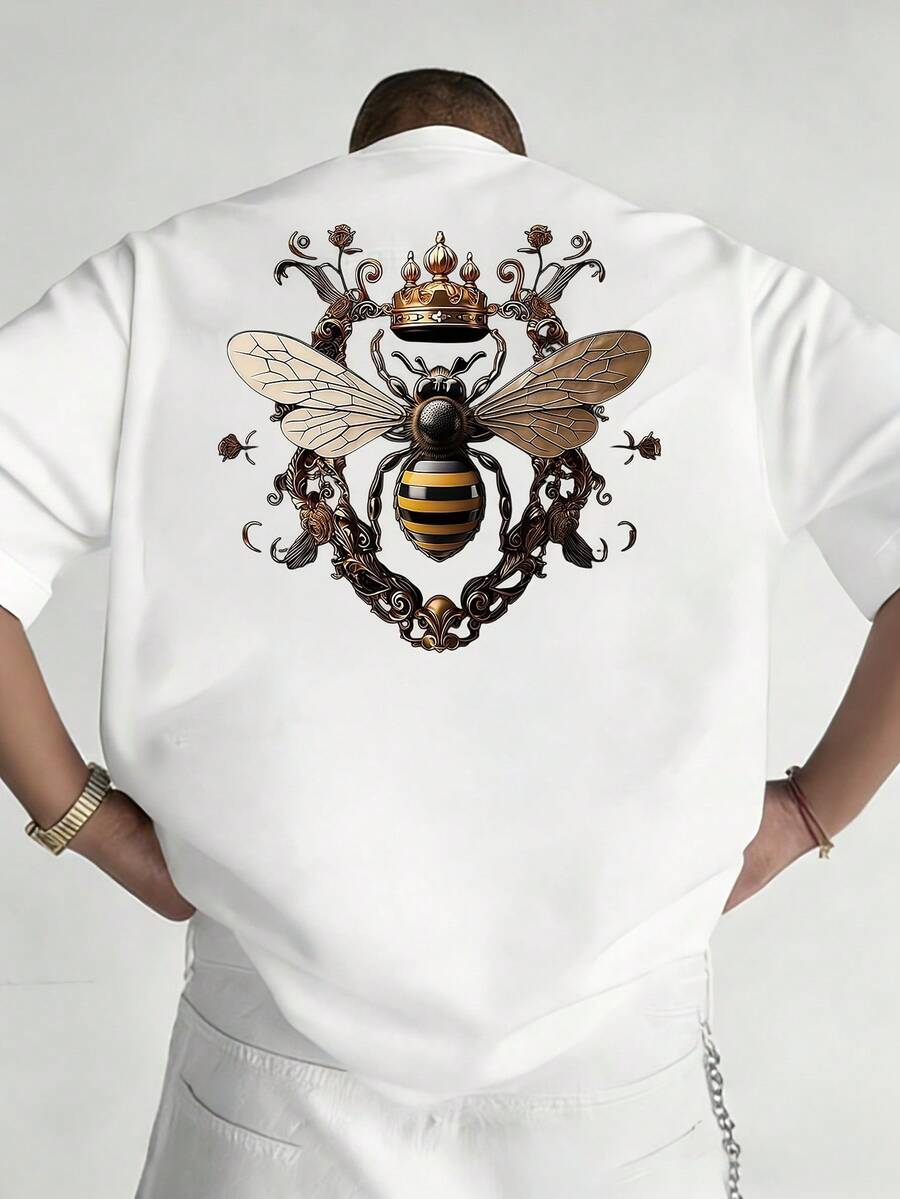 Camiseta Masculina Vintage 100% Algodão Puro Estampada  "ABELHA RAINHA"  , Simples, Elegante e Confortável, Camiseta Casual Estampada - Branco - Visão 1