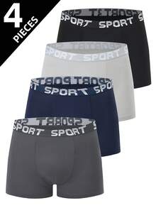 Tween Boy Letter Print Casual Daily Boxer Briefs 4pcs/Pack - Multicolor - View 1
