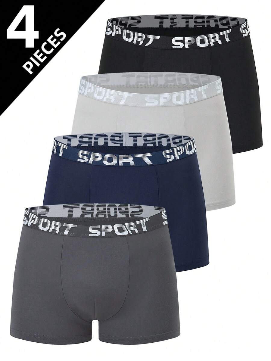 Tween Boy Letter Print Casual Daily Boxer Briefs 4pcs/Pack - Multicolor - View 1