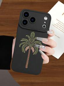 1 pièce Coque souple premium imprimée thème palmier Arabie Saoudite motif 2D classique populaire nouveau, noir mat toucher anti-poussière et imperméable, convient pour amis, famille, couples, vous-même, compatible avec iPhone 16/15/14/13/12/11/Pro/ProMax/X/XR/XS/XSMAX/7/8/PLUS - Noir - Voir 1