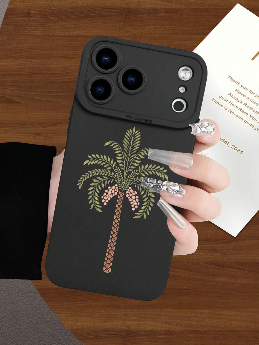 1 pièce Coque souple premium imprimée thème palmier Arabie Saoudite motif 2D classique populaire nouveau, noir mat toucher anti-poussière et imperméable, convient pour amis, famille, couples, vous-même, compatible avec iPhone 16/15/14/13/12/11/Pro/ProMax/X/XR/XS/XSMAX/7/8/PLUS - Noir - Voir 1