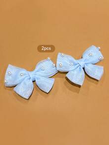 2pcs Blue Bow Hair Clips Sweet Style Hair Accessories Suitable For Daily Use - Multicolor - View 6