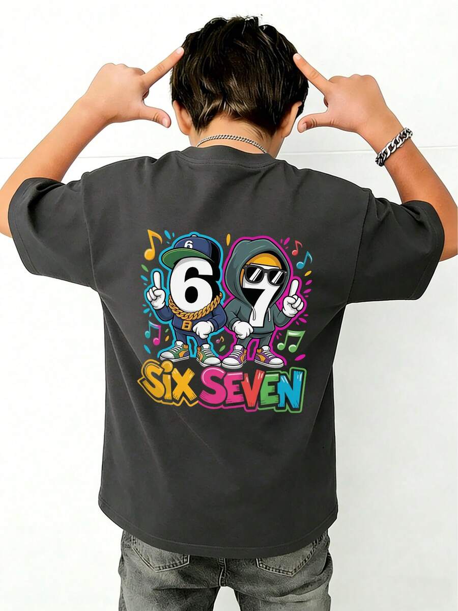 T-shirt avec imprimé de puzzle 67 & 67, pour les amateurs de puzzle mathématique et de jeux vidéo, pour les pré-adolescents - Gris foncé - Voir 1